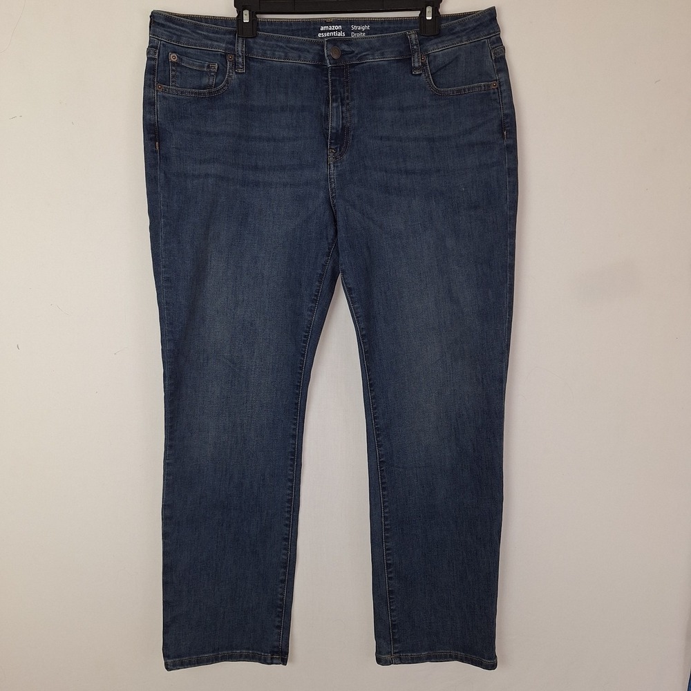 Womens Amazon Essentials Straight Leg Jeans Dark Blue 18 Short 39X27.5 High Rise